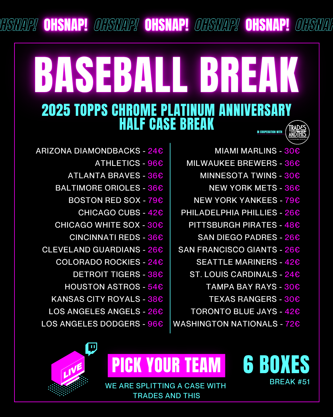 #51 Baseball Break PYT | Half Case Break 2025 Topps Chrome Platinum Anniversary Hobby