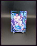 Emma Frost Sammelkarte mit Autogramm, Fleer Ultra Marvel Trading Card, auf Ständer