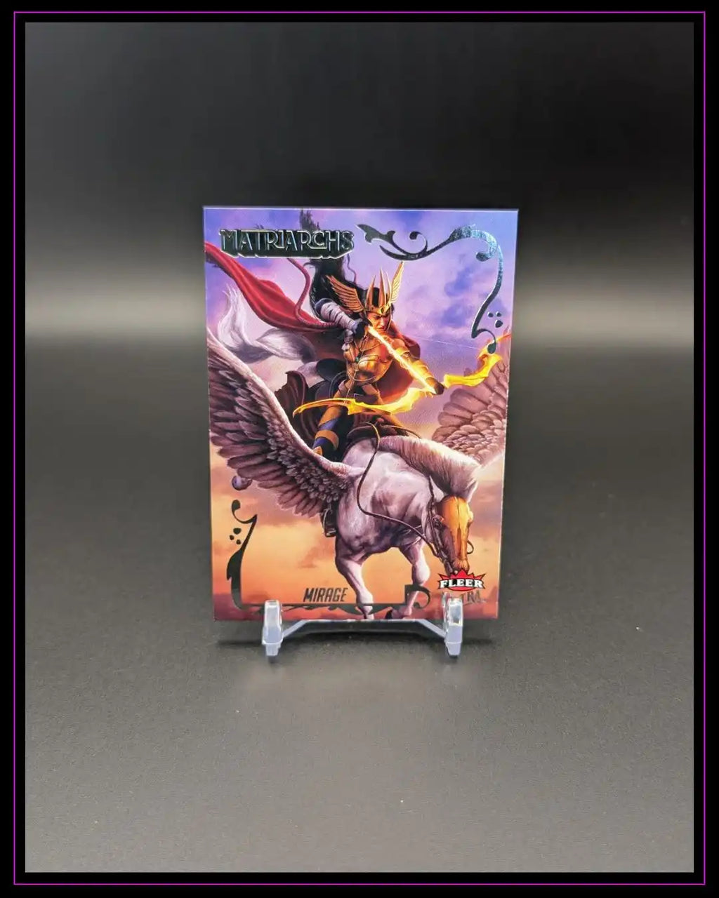 Trading Card mit Kriegerin auf geflügeltem Pferd, Fantasy Motiv, MATRIARCHS MIRAGE, Sammelkarte