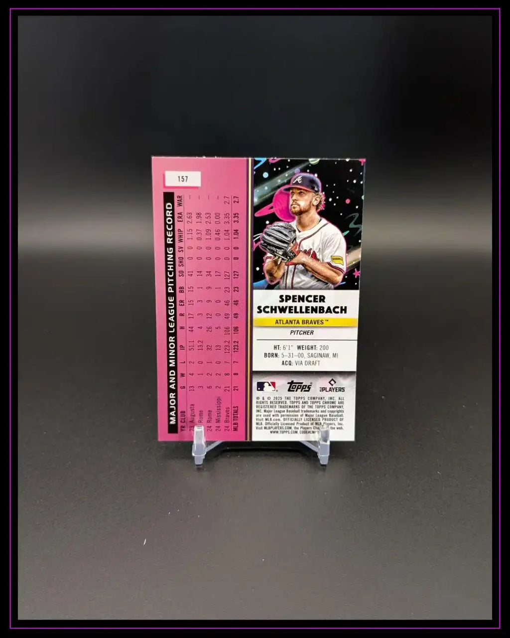 Rückseite einer Spencer Schwellenbach Baseball Trading Card, Statistiken und Spielerinfos sichtbar