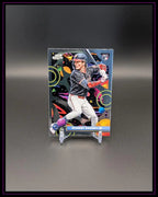 Baseball-Sammelkarte Robert Hassell III, farbenfroher Hintergrund, Trading Card auf Ständer