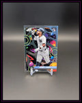 Baseball Trading Card Jorbit Vivas mit buntem, abstraktem Hintergrund auf Ständer