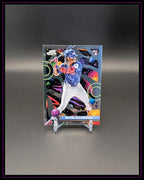 Baseball Sammelkarte mit Spieler im blauen Trikot, Weltraum-Design, Trading Card