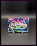 Topps Chrome Baseball Trading Card Star Clusters mit drei Padres-Spielern auf buntem Hintergrund