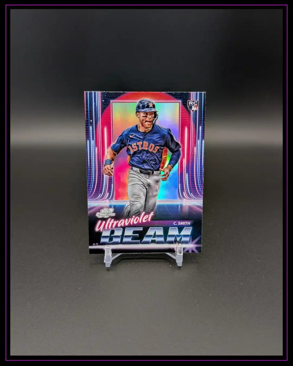 Baseball-Sammelkarte Ultraviolet Beam mit Spieler im Astros-Trikot und buntem Hintergrund