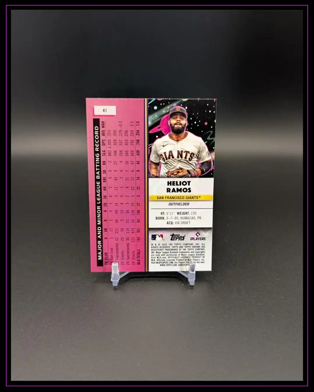 Baseball-Trading Card Heliot Ramos San Francisco Giants, Rückseite mit Statistiken, Sammlerstück