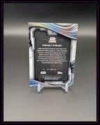 Rückseite einer Star Wars Galaxy Trading Card, silbernes futuristisches Design, Refractor-Edition auf Kartenständer