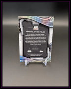 Rückseite einer Star Wars Galaxy Trading Card 'Marshal of Mos Pelgo' auf Ständer