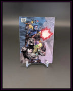 Star Wars Trading Card mit Mandalorianer, Grogu und Action-Szene, Sammelkarte auf Ständer