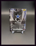 Rückseite einer Panini Trading Card Sam Williams Dallas Cowboys auf Kartenständer, NFL Logo