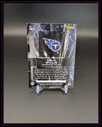 Rückseite einer Malik Willis Tennessee Titans NFL Trading Card auf schwarzem Hintergrund