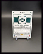 Rückseite einer NFL Trading Card von Ahmad Gardner, New York Jets, auf Kartenständer