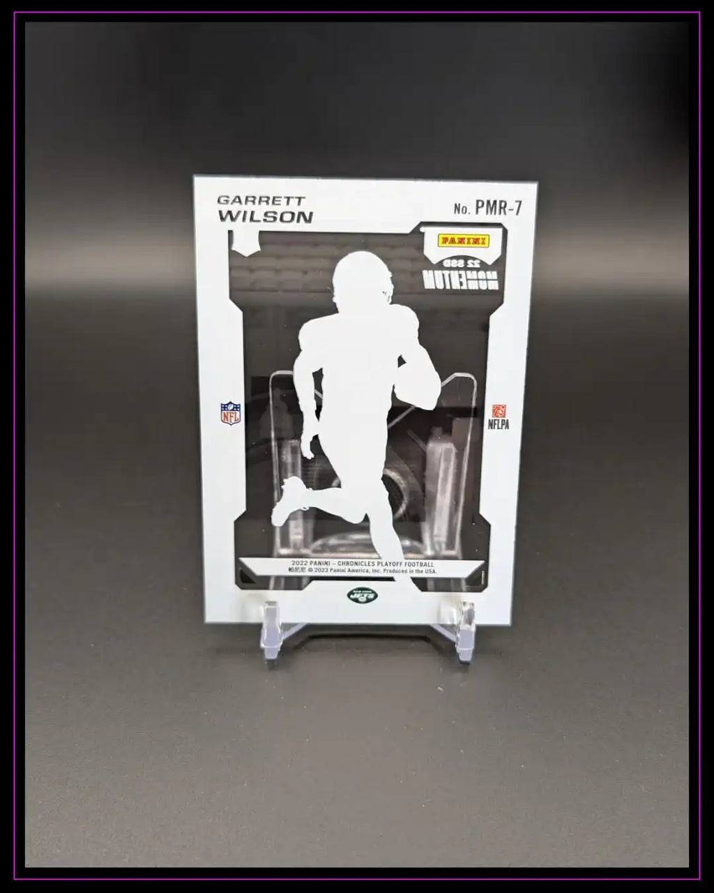 Panini Garrett Wilson Trading Card mit durchsichtigem Design, Football Sammelkarte, auf Ständer
