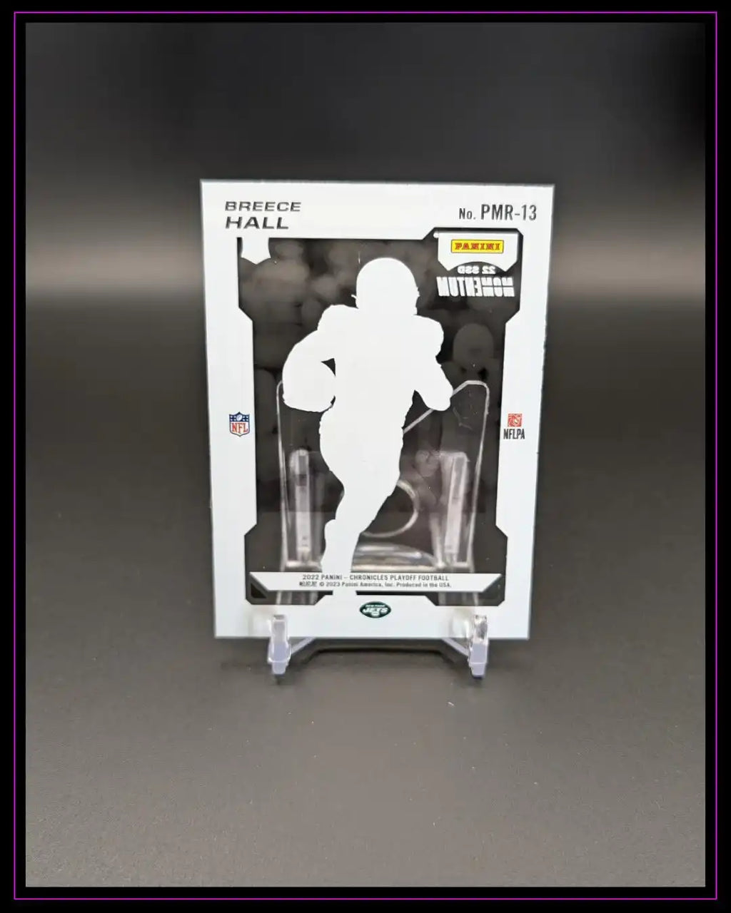 Panini Football Trading Card Breece Hall 2022 auf Ständer, NFL Sammlerstück