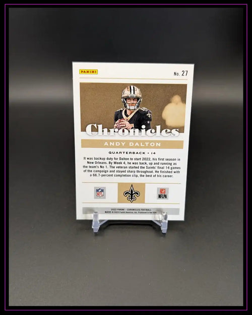 Rückseite einer Panini Chronicles Football Trading Card von Andy Dalton, New Orleans Saints, 2022.
