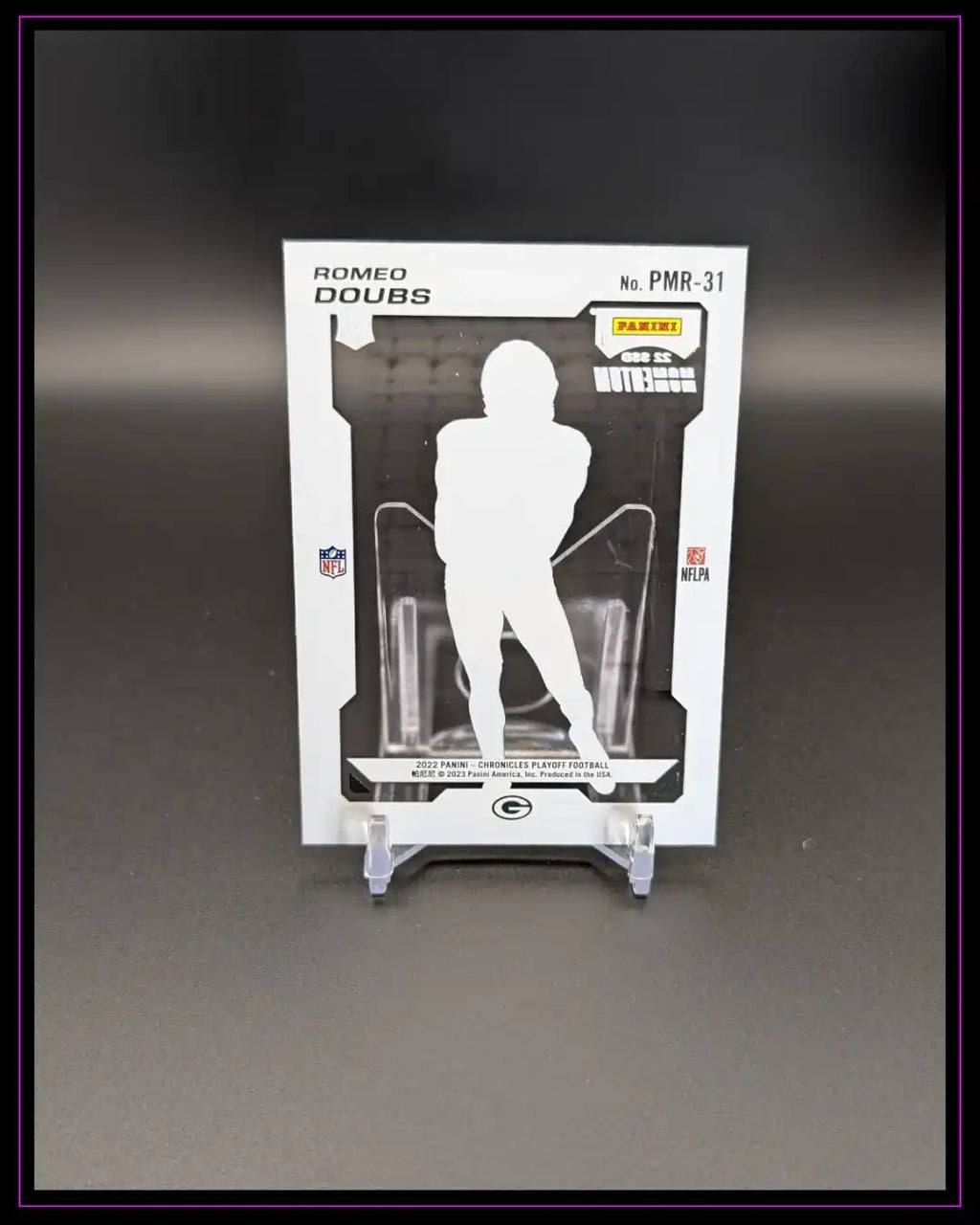 Panini NFL Trading Card mit Silhouette, Rückseite von Romeo Doubs, Football-Sammelkarte