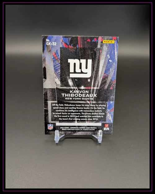 Rückseite einer Panini NFL Trading Card Kayvon Thibodeaux New York Giants auf Ständer
