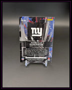 Rückseite einer Panini Trading Card von Wan'Dale Robinson, New York Giants, auf Kartenständer