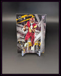American Football Trading Card mit Spieler im roten Trikot vor dynamischem Hintergrund