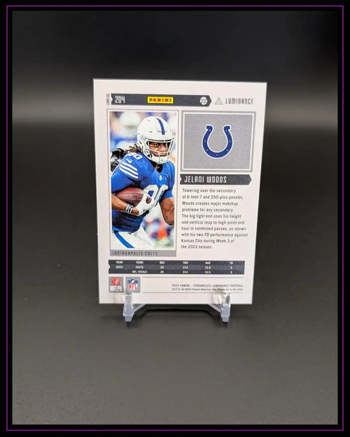 Rückseite einer NFL Trading Card mit Football-Spieler der Indianapolis Colts, Statistiken und Beschreibung.