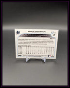 Baseball Trading Card Rückseite, Brian Anderson, Statistiken und Text, neutraler Hintergrund