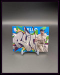 Baseball Sammelkarte mit Spieler in gestreifter Uniform und buntem Graffiti-Hintergrund