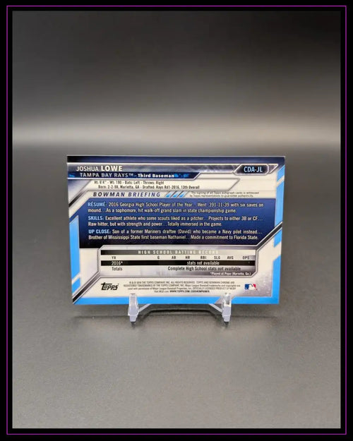 2016 Bowman Draft #CDA-JL Joshua Lowe Chrome Draft Pick Autographs