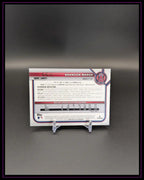 Baseball Trading Card Rückseite mit Spielerinformationen und Statistiken auf Kartenständer