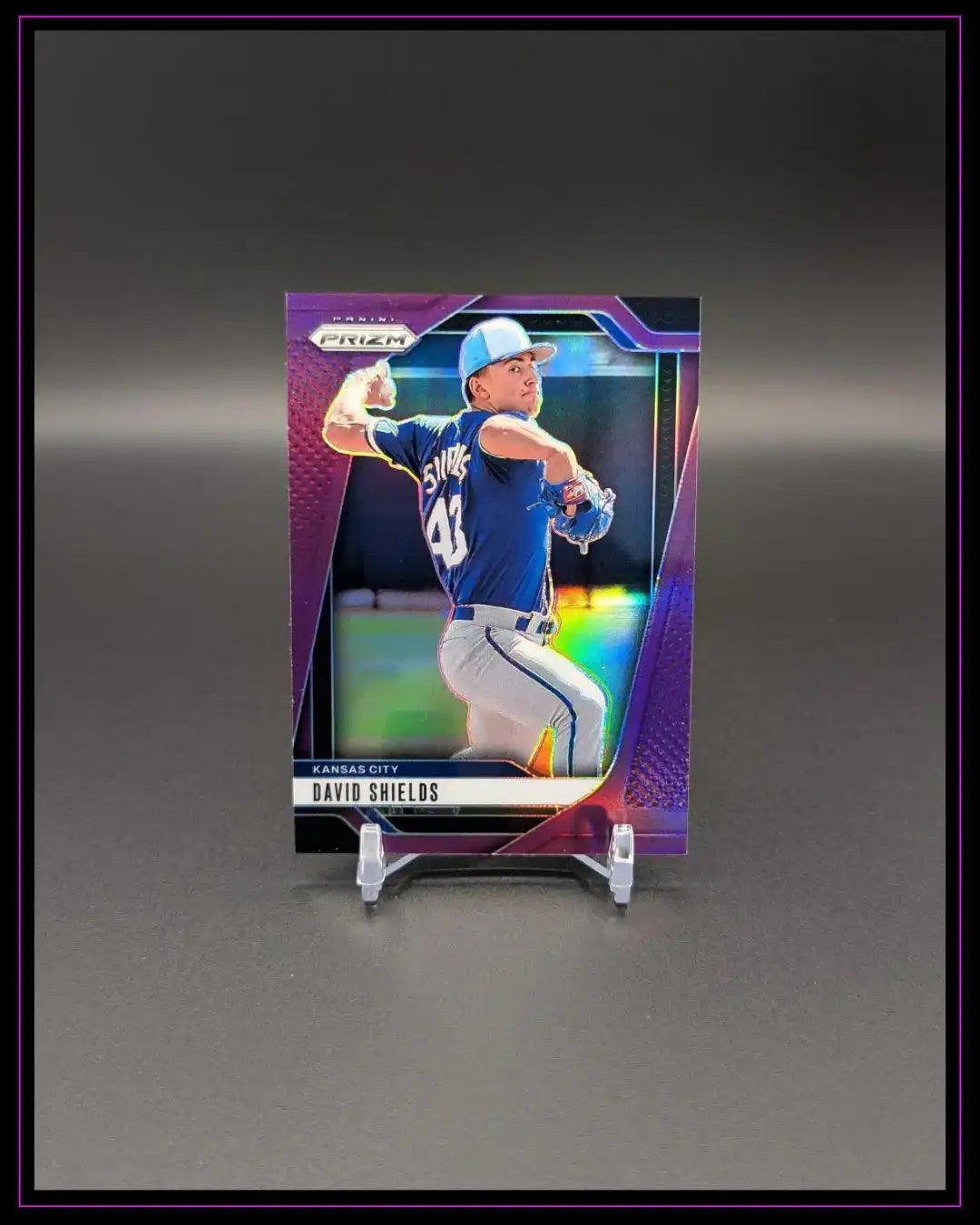 Prizm Baseball Trading Card David Shields Kansas City lila Glanz, auf Display