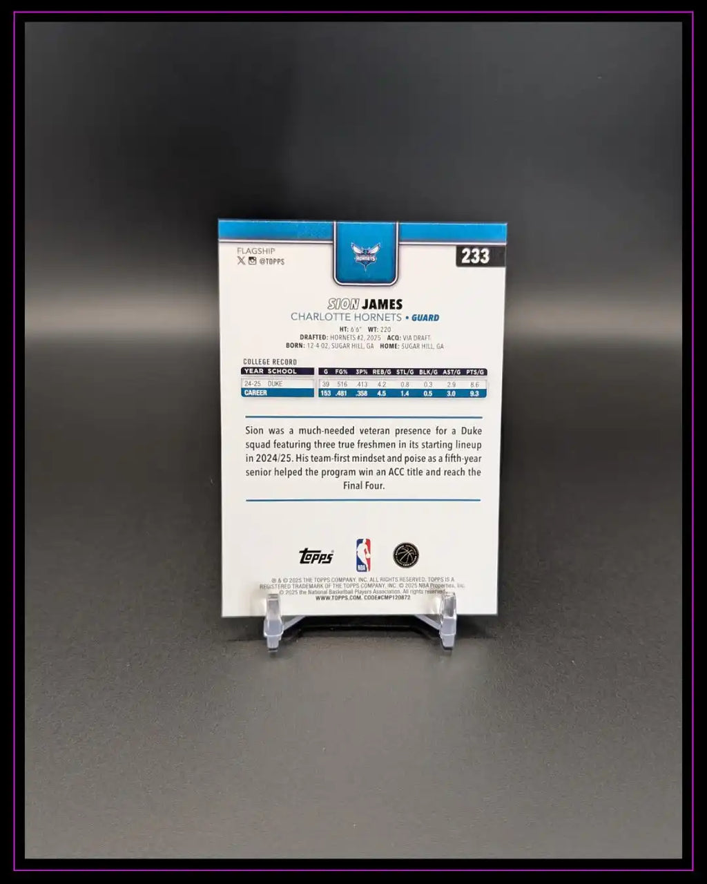 2025-26 Topps NBA #233 Sion James Season Tip Off RC