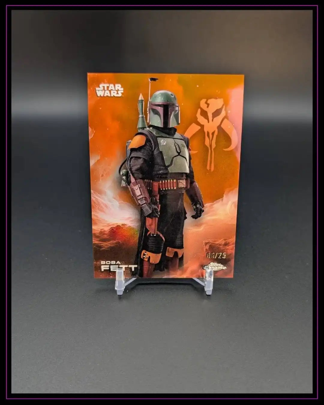 2025 Topps Chrome Star Wars #11 Boba Fett Rebel Orange Refractor #/25