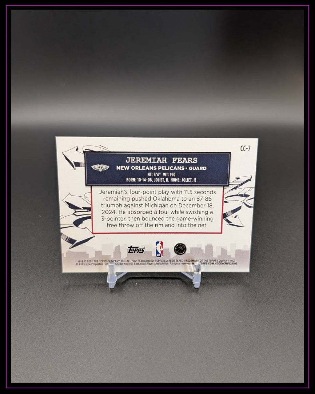 2025-26 Topps #CC-7 Jeremiah Fears Clutch City Prospects