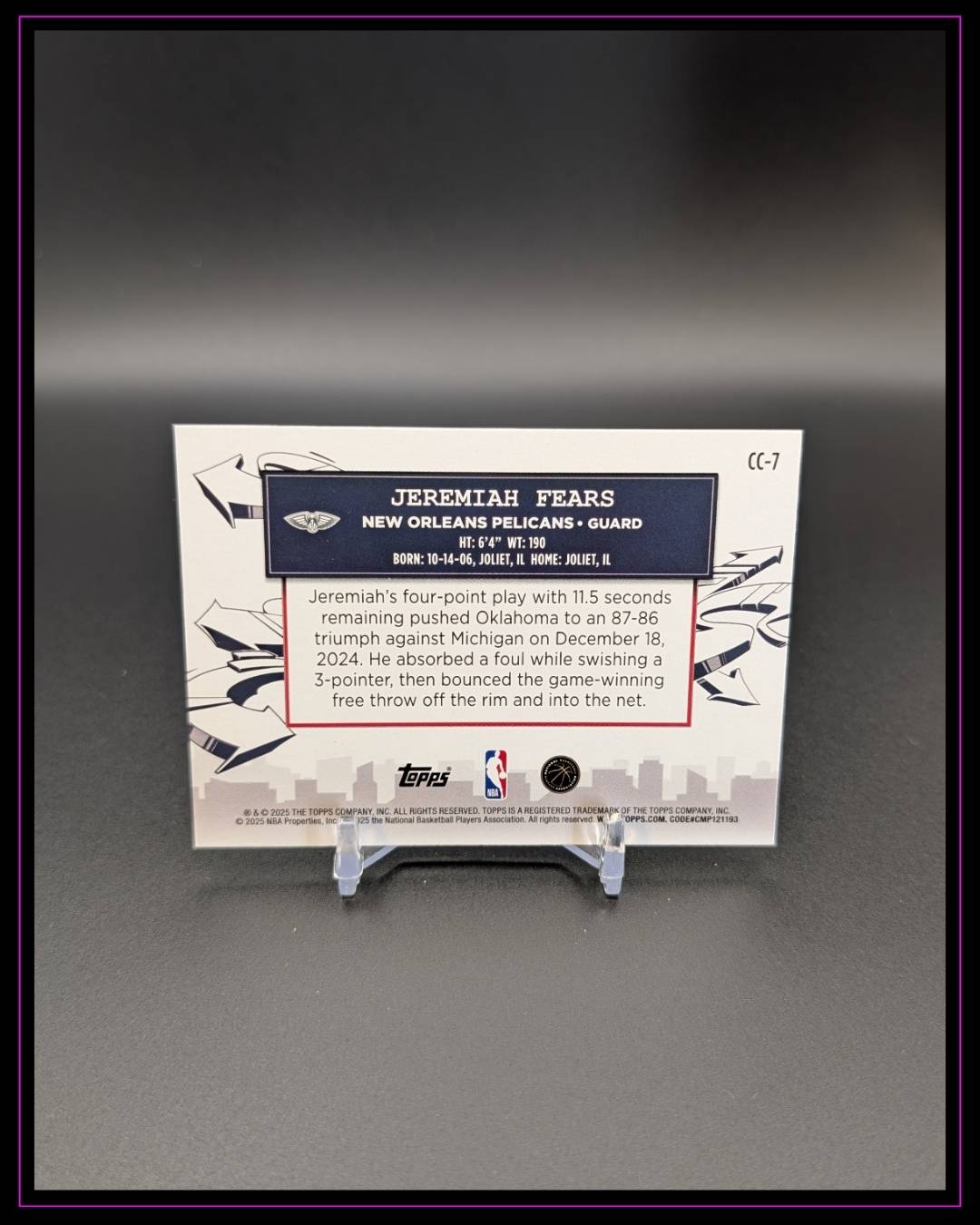 2025-26 Topps #CC-7 Jeremiah Fears Clutch City Prospects