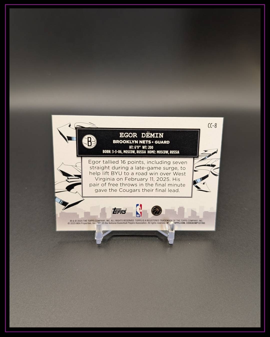 2025-26 Topps #CC-8 Egor Dëmin Clutch City Prospects