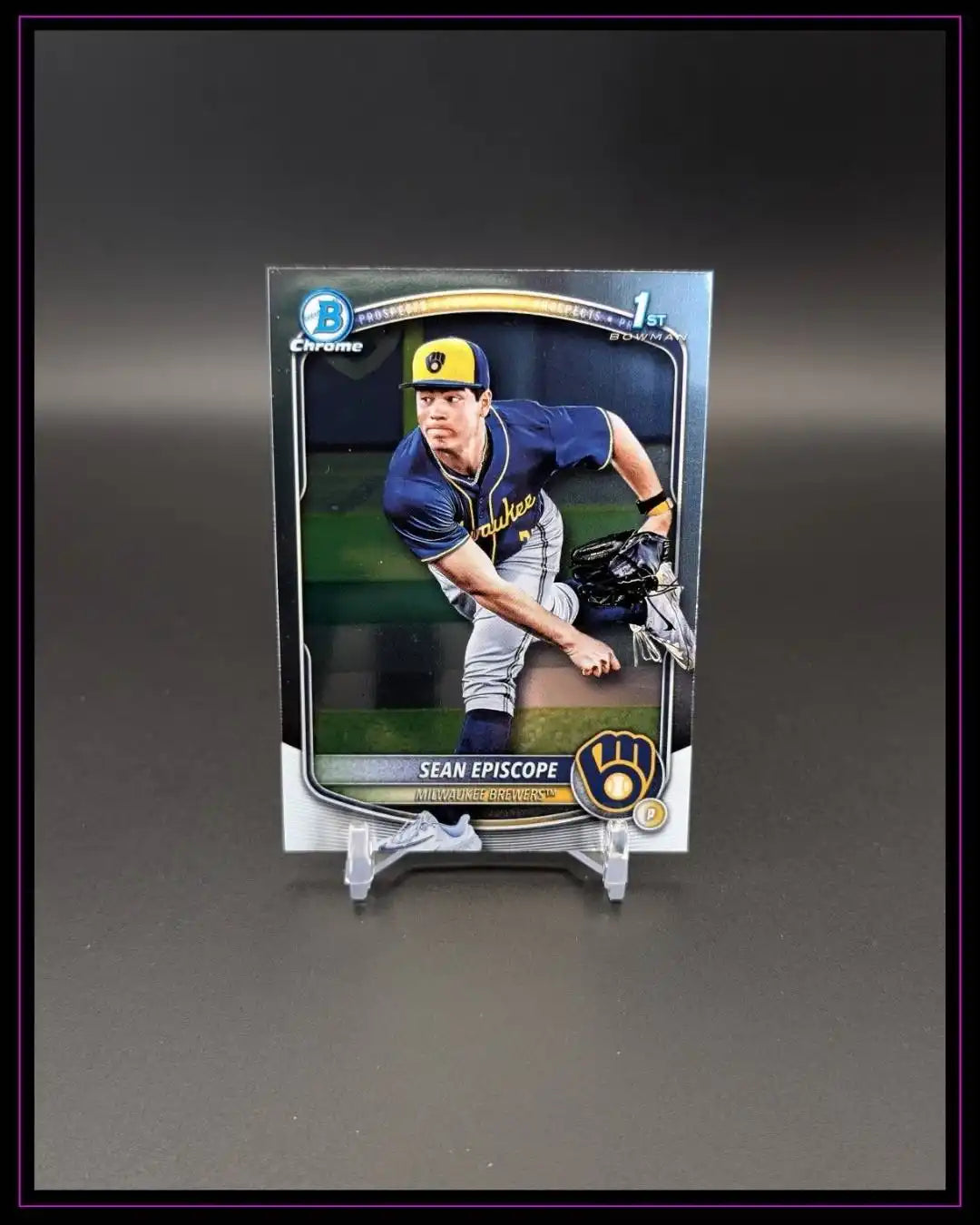 Baseball Trading Card Sean Episope Milwaukee Brewers, Sport-Sammelkarte auf Ständer
