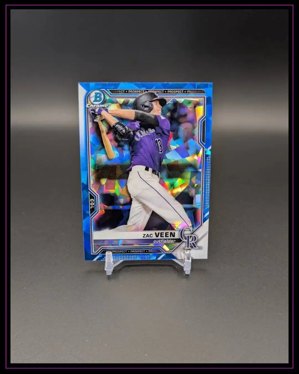 Glänzende Baseball Trading Card Zac Veen Outfielder, farbige Holo-Effekte, Sammelkarte