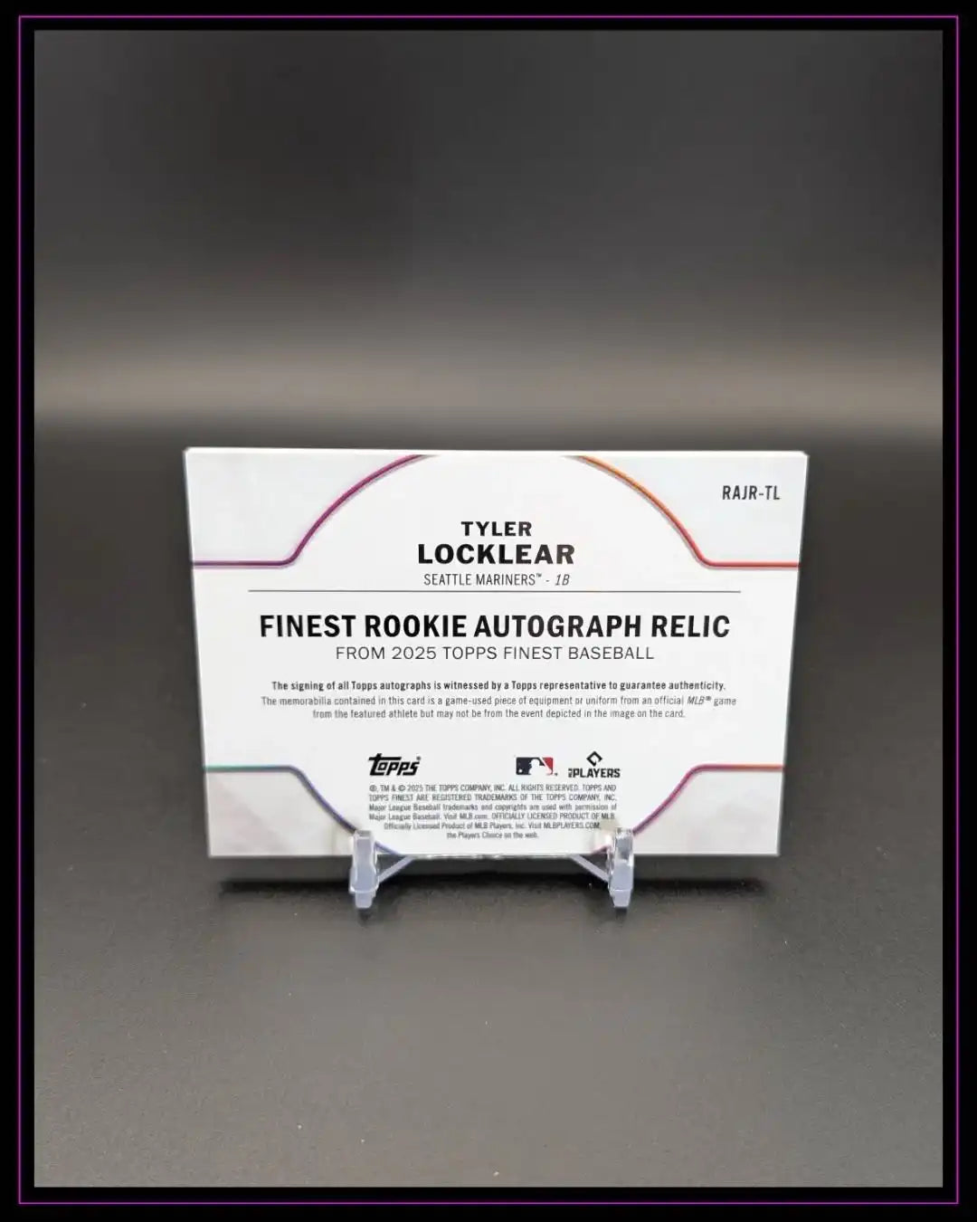 Rückseite einer Trading Card, 2025 Topps Finest Baseball, Rookie Autograph Relic, Tyler Locklear