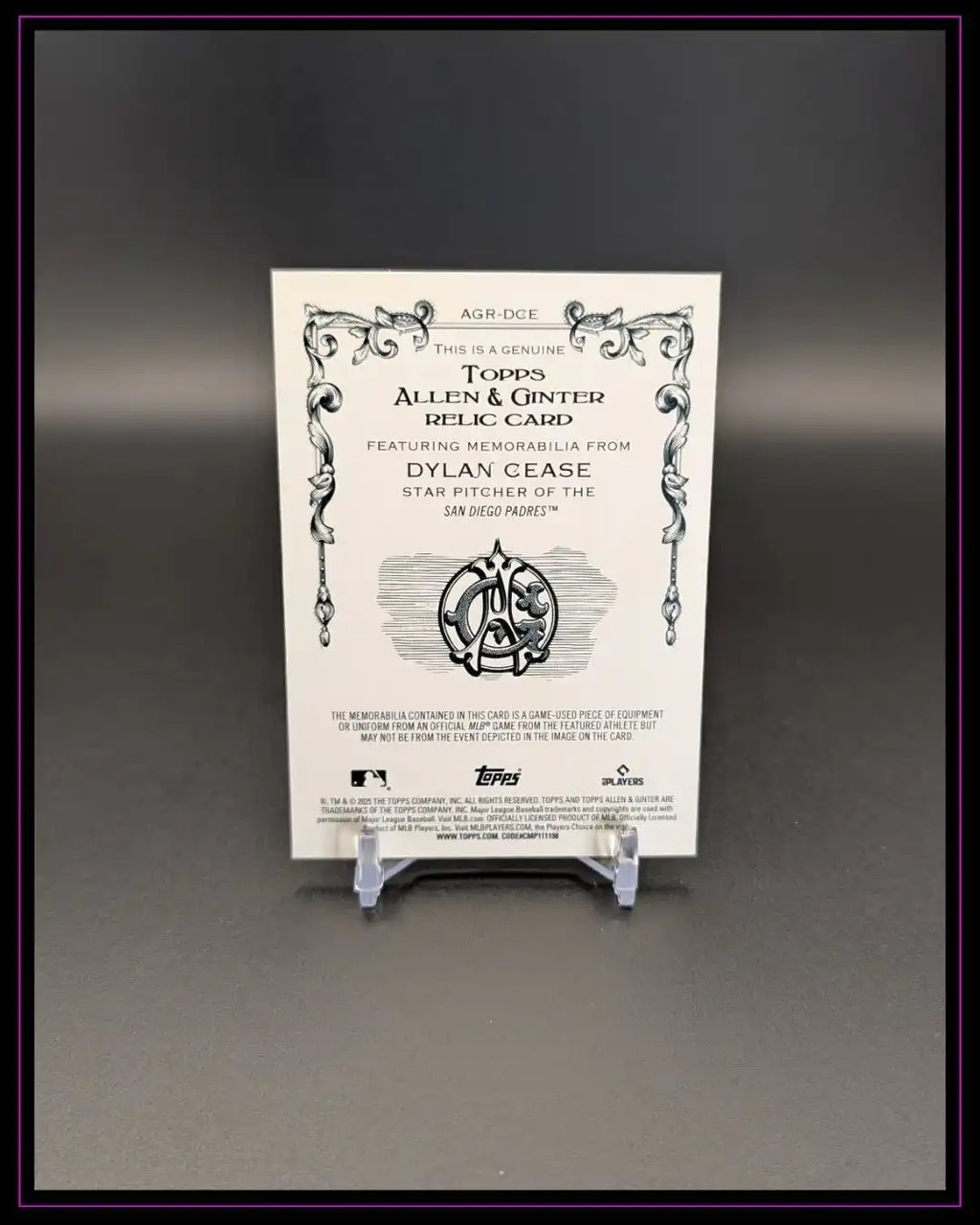 2025 Topps Allen & Ginter #AGR-DCE Dylan Cease Relics