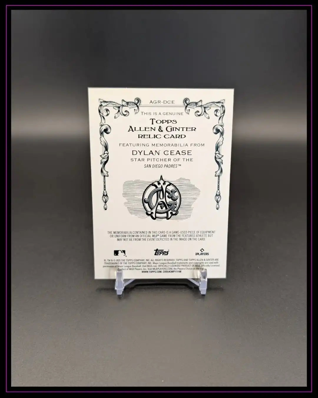 2025 Topps Allen & Ginter #AGR-DCE Dylan Cease Relics