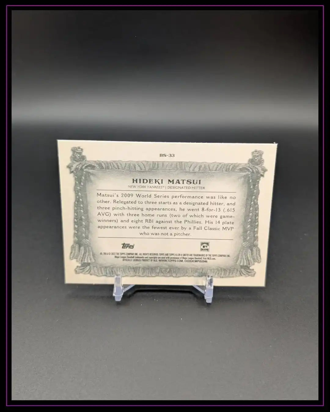 2022 Topps Allen & Ginter #BS-33 Hideki Matsui Banner Seasons