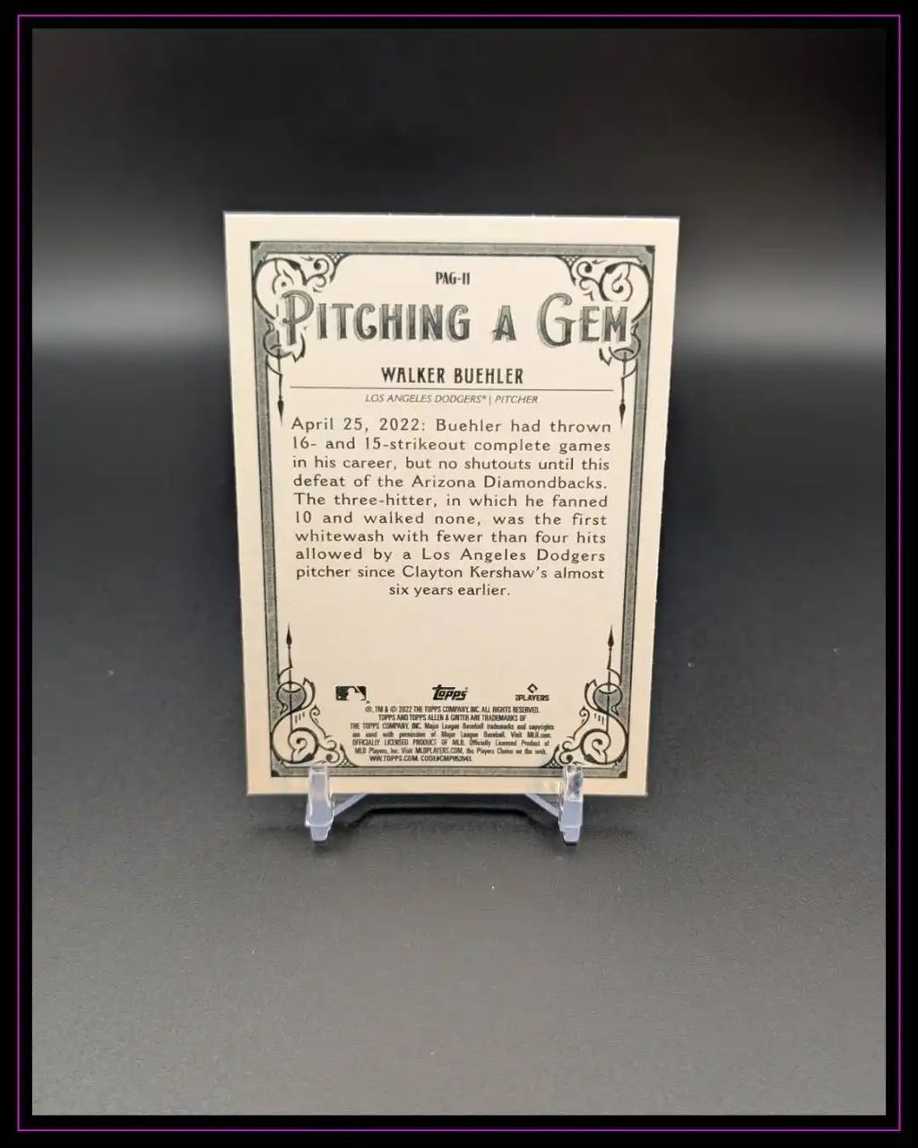2022 Topps Allen & Ginter #PAG-11 Walker Buehler Pitching a Gem