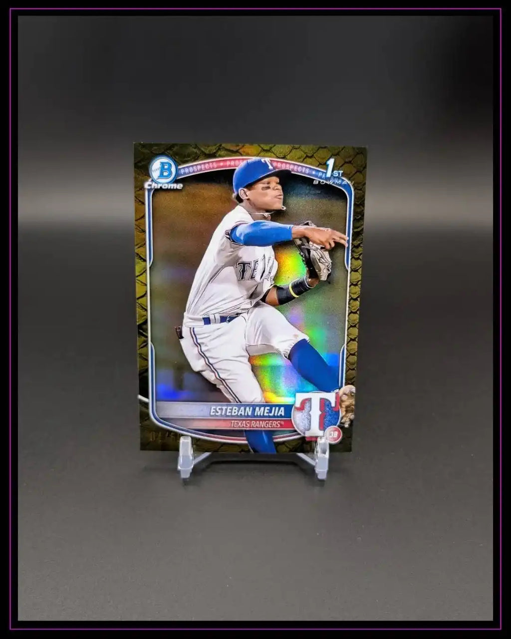 2025 Bowman #BCP-9 Esteban Mejia Chrome Prospects Reptilian Gold Refractor #/50