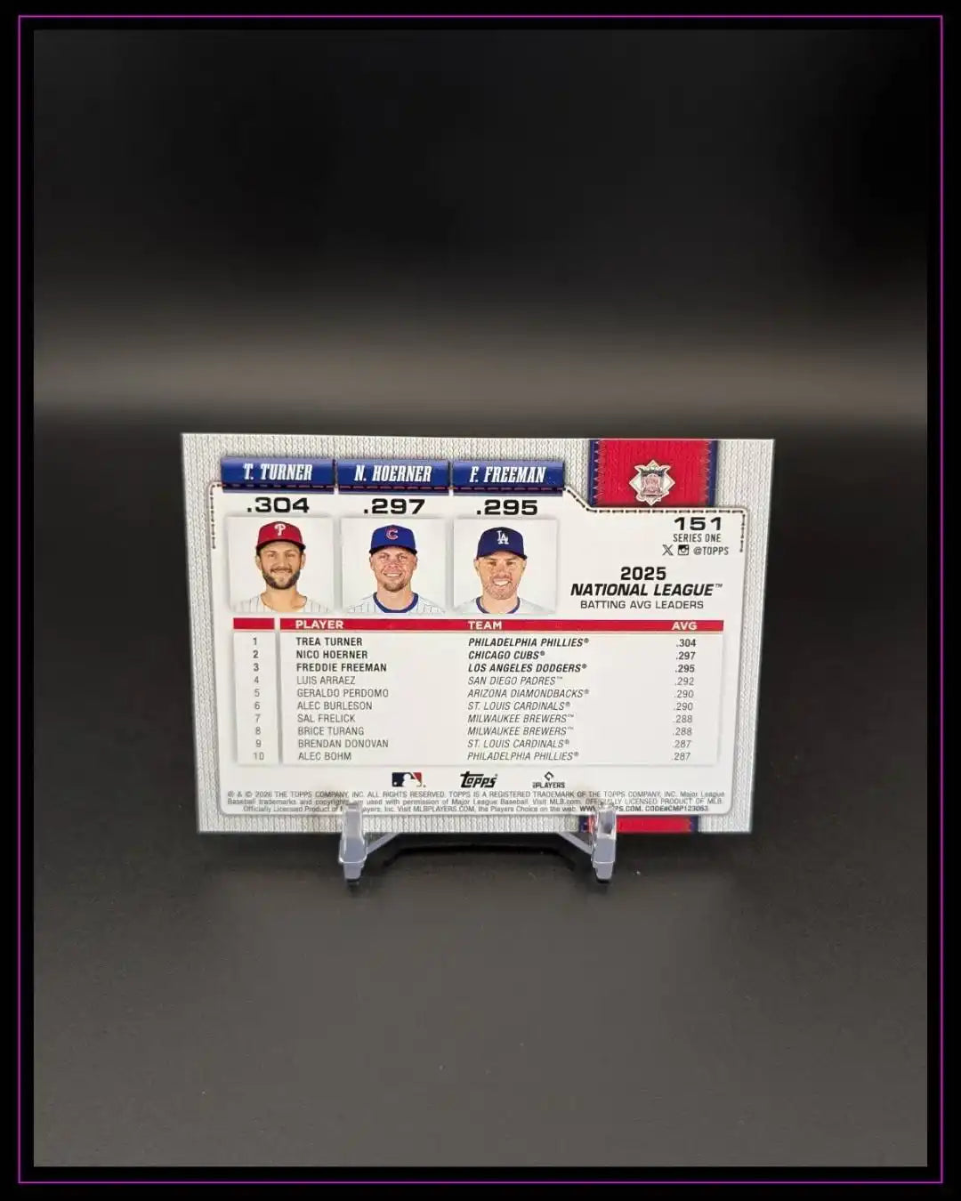 2026 Topps Sereis 1 #151 NL Leaders Avg Turner Hoerner Freeman