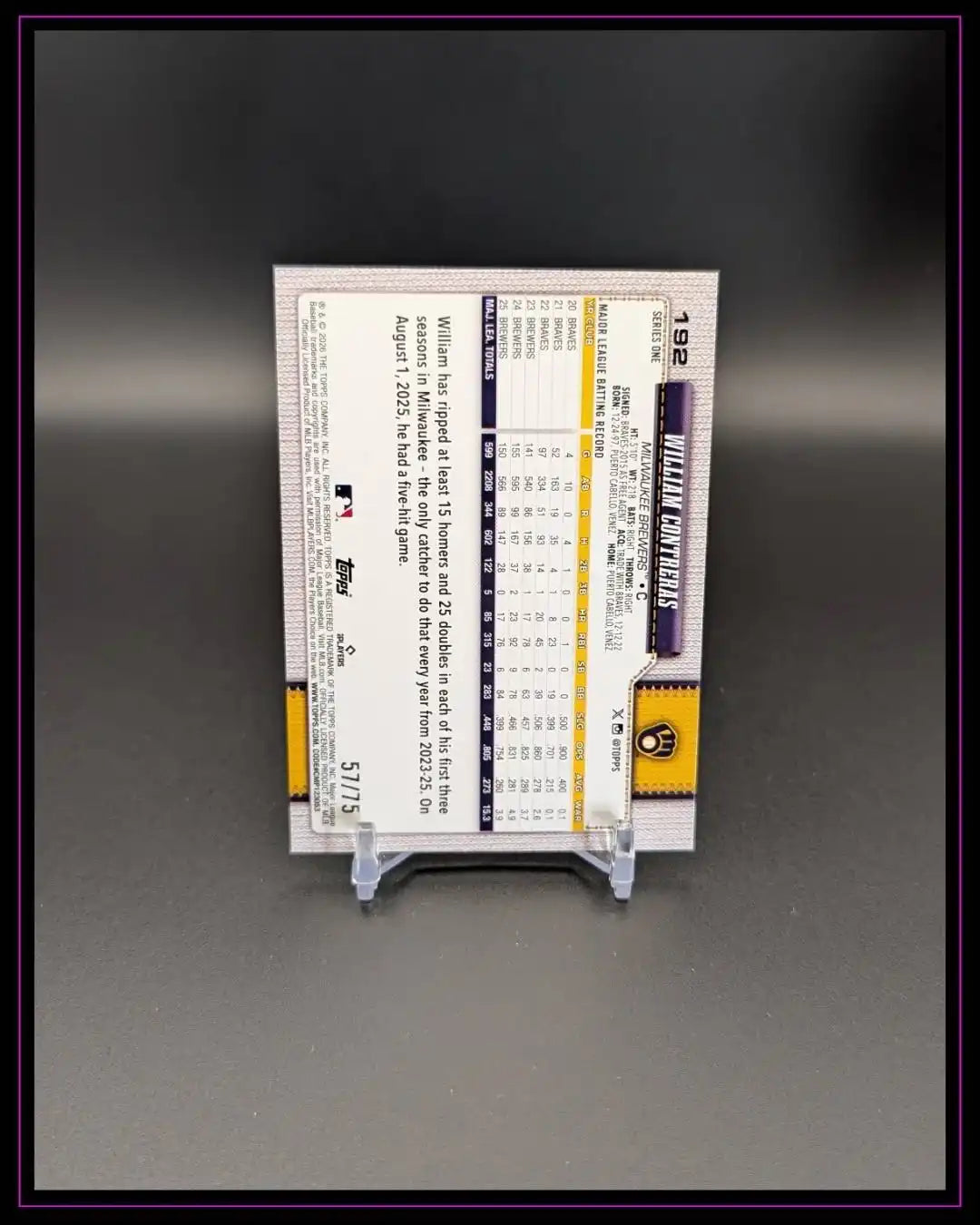 2026 Topps Series 1 #192 William Contreras 75 Years of Topps #/75