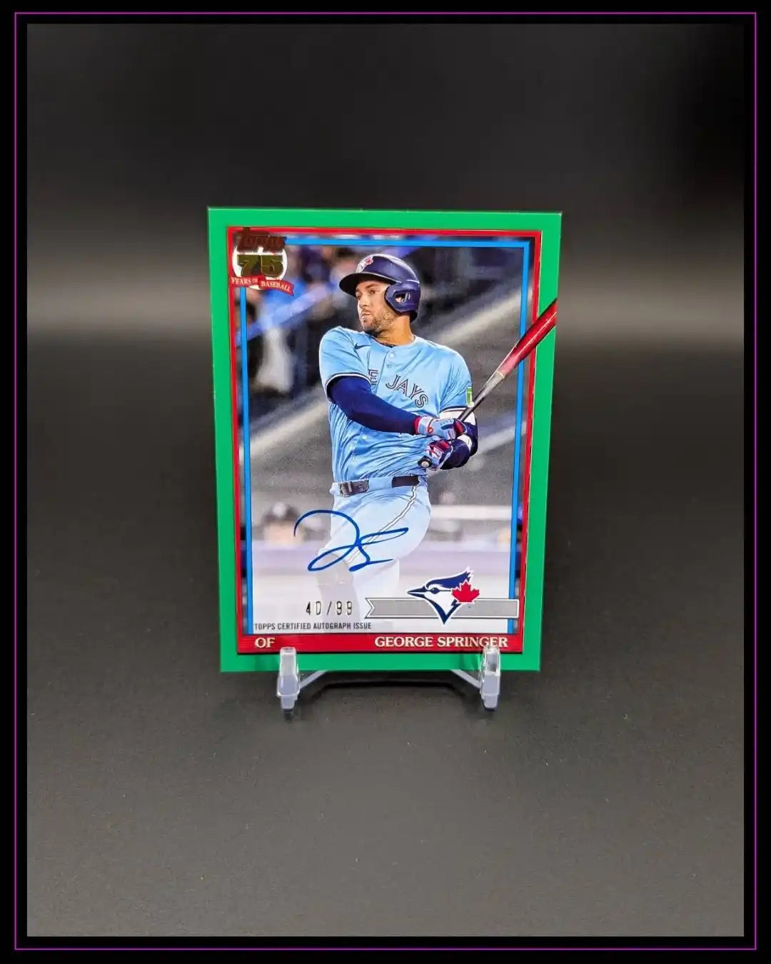 2026 Topps #91A-GSP George Springer 1991  35th Anniversary Auto Green /99