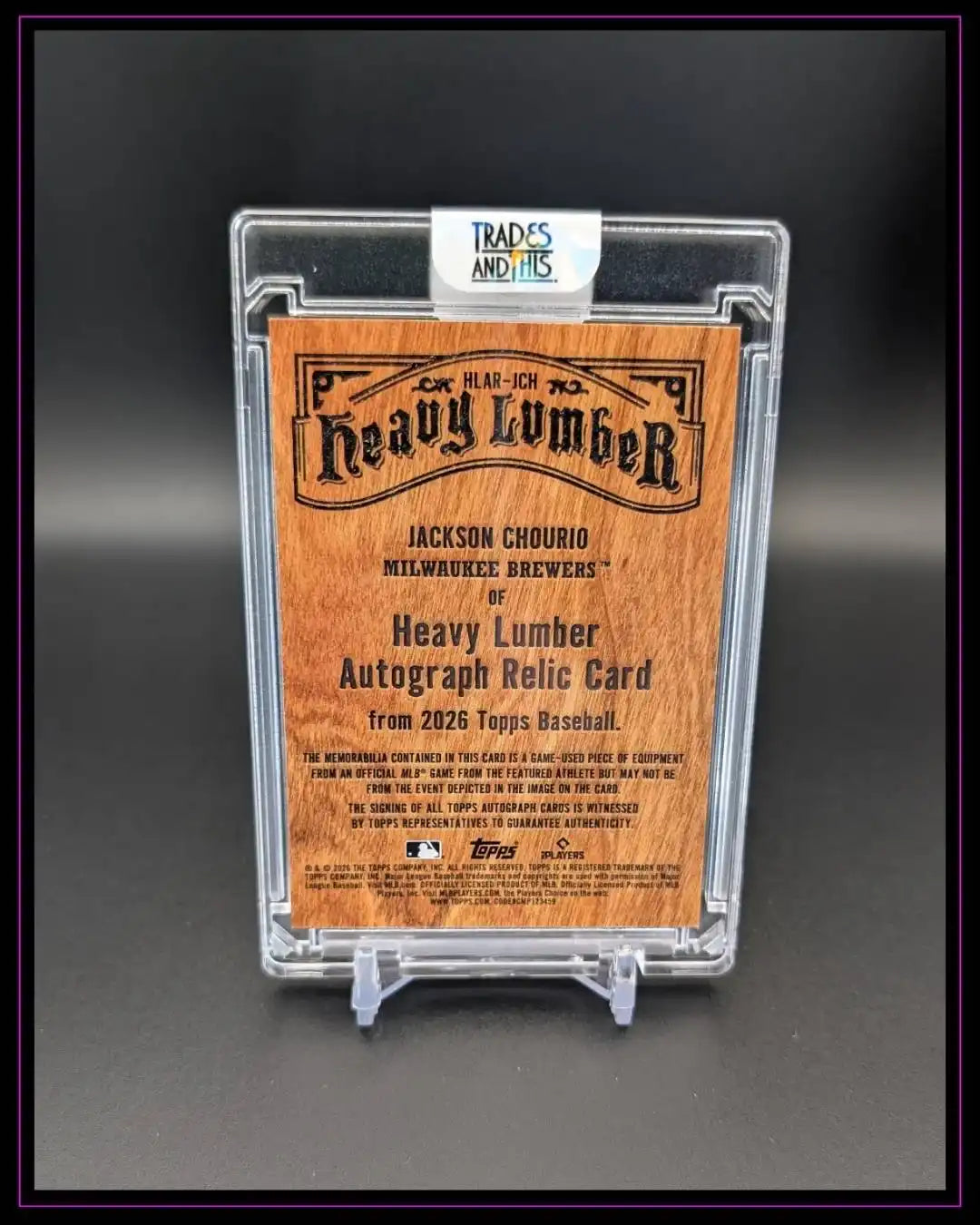 2026 Topps #HLAR-JCH Jackson Chourio Heavy Lumber Autograph Relics