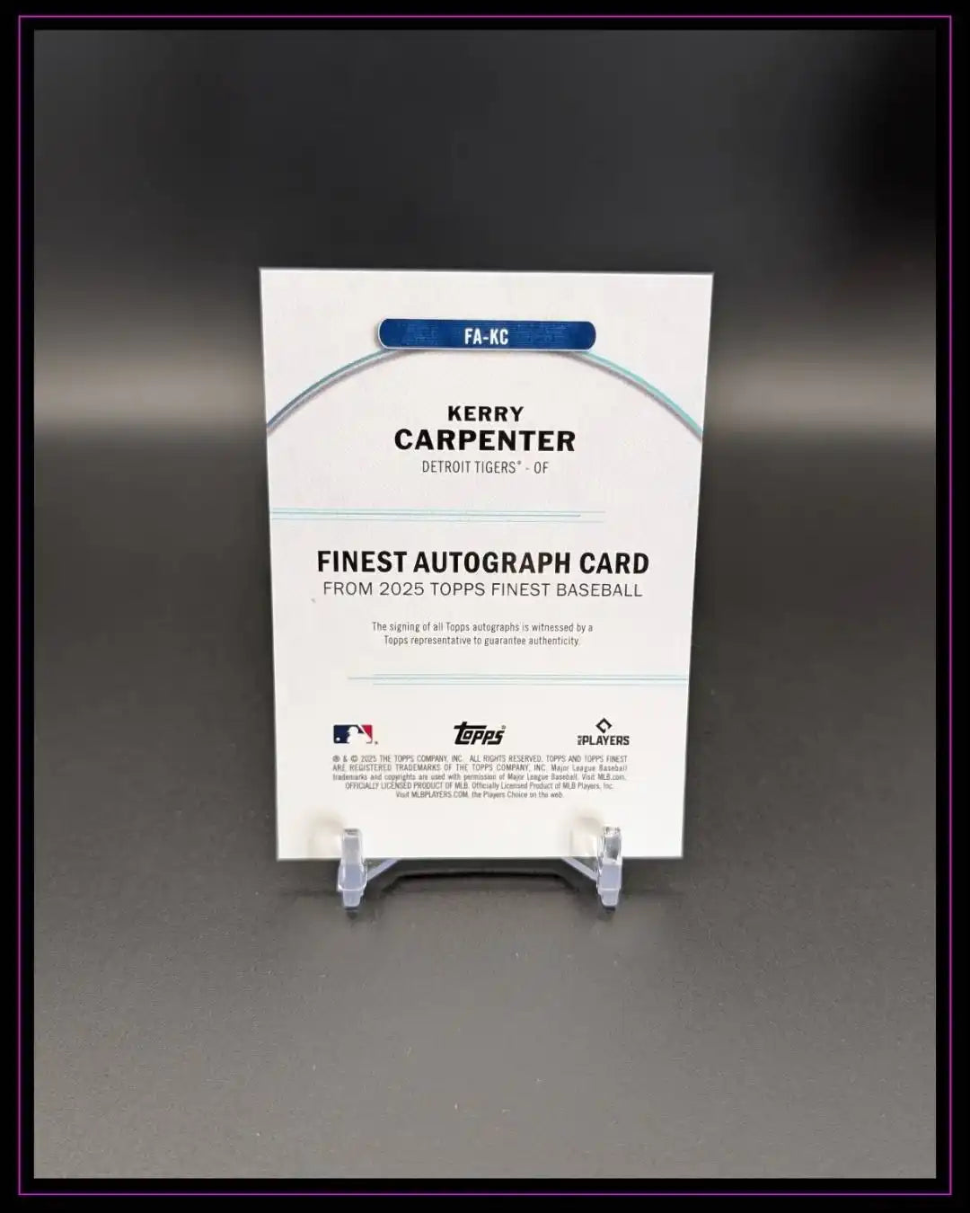 2025 Finest #FA-KC Kerry Carpenter Finest Autographs Orange #/25