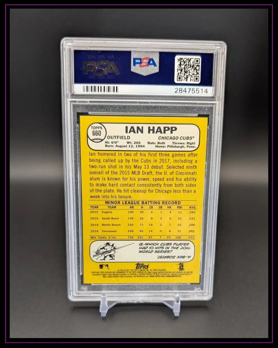 2017 Topps Heritage High Number #660 Ian Happ Rookie RC In Action SP PSA 9