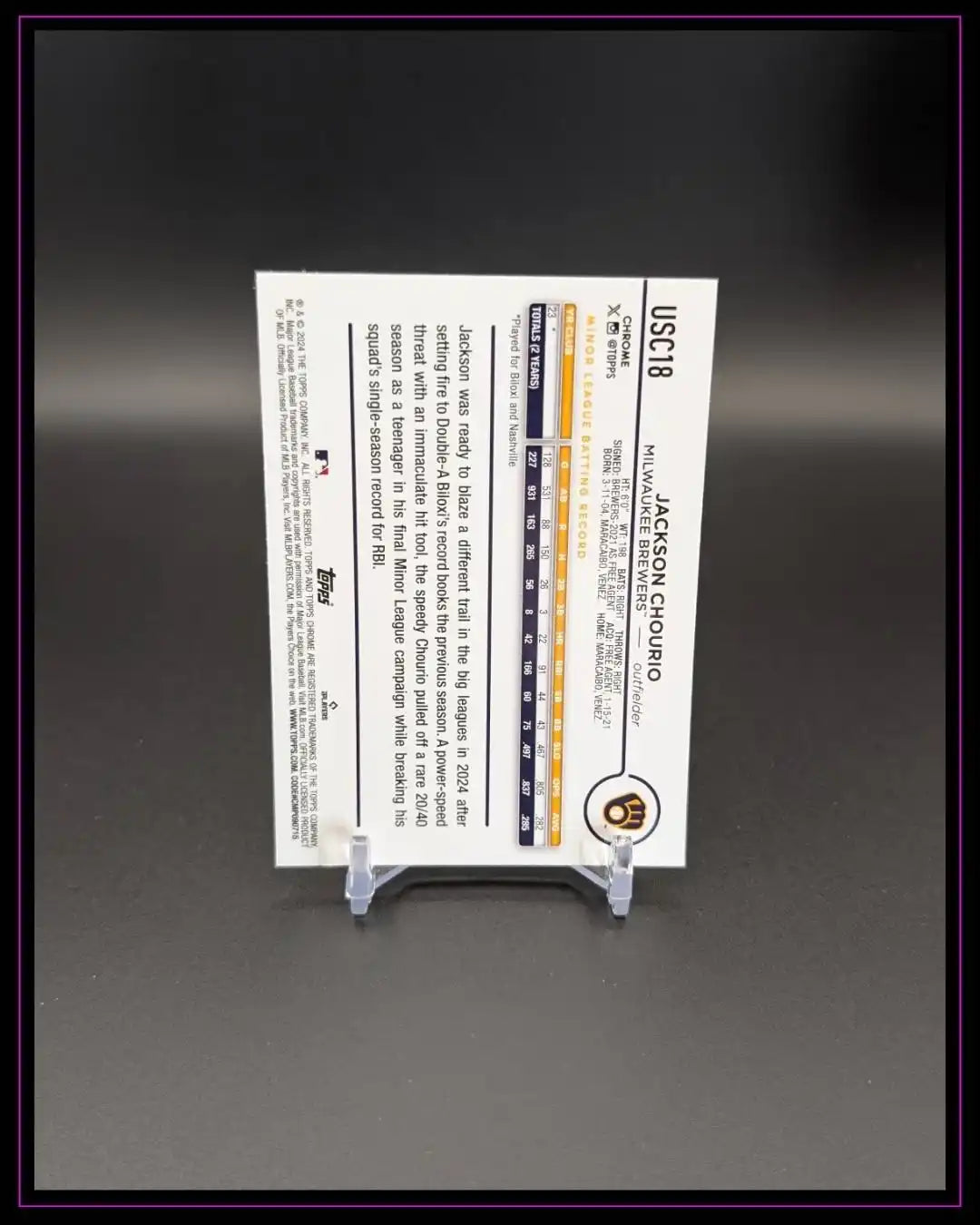 2024 Topps Chrome Update #USC18 Jackson Chourio Magenta Refractors /399