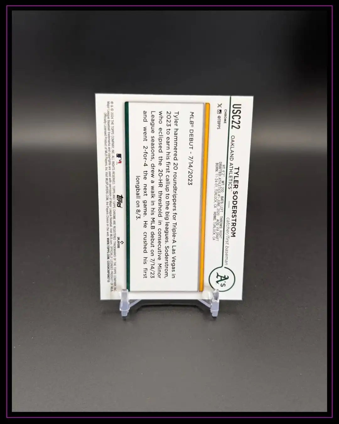 2024 Topps Chrome Update #USC22 Tyler Soderstrom Magenta Refractors /399 RC